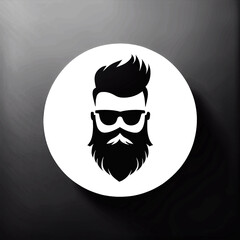 Icon logo of a hipster man with glasses and a big beard. 