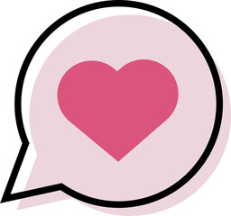 Heart symbol in pink speech bubble icon. Heart shape in message bubble. Symbol of Valentine Day.