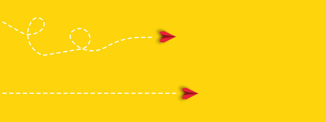 paper airplane.route, travel,traveler idea concepts.Different thinking, Business leader, personality development idea concept.