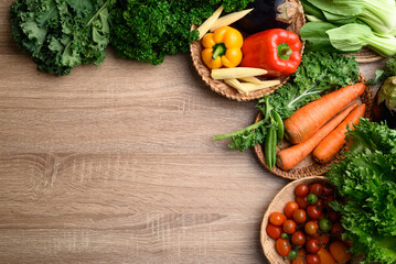Fresh organic vegetables from local farmers market, Sustainability concept, Table top view