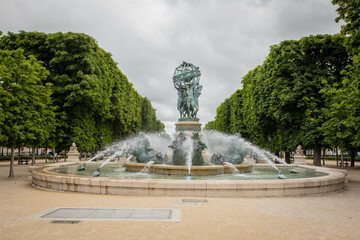 Paris, France, May, 27th, 2021: Fountain in Luxembourg Garden in Paris