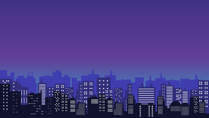 Fototapeta na wymiar Purple sky atmosphere in urban area with lots of buildings