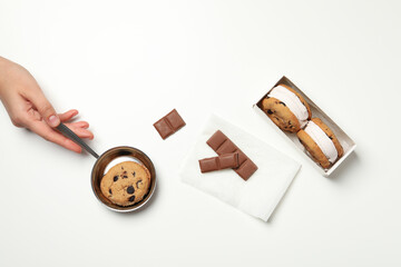 Concept of sweet food, tasty cookies with ice cream