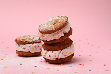 Concept of sweet food, tasty cookies with ice cream