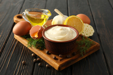 Concept of cooking egg sauce, mayonnaise sauce