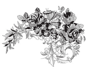 flowers and foliage. Vector illustration, bouquet.