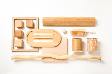 Flat lay of creative moodboard composition, top view