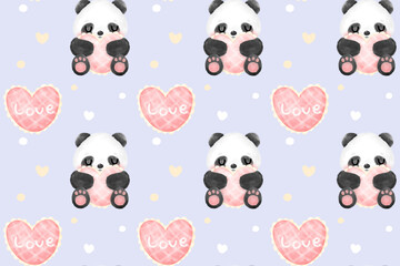 Cute Panda Watercolor Seamless Patterns