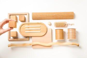 Flat lay of creative moodboard composition, top view