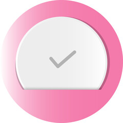 Pink round label with tick icon