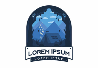 Colorful flat illustration of outdoor camping in the forest with mountain view