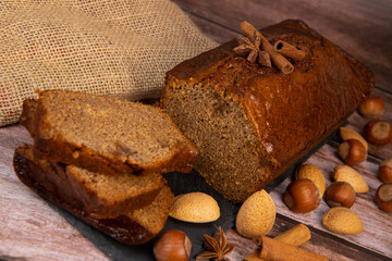 Traditional spice gingerbread cake with honey, ginger, cinnamon, nutmeg. High quality photo