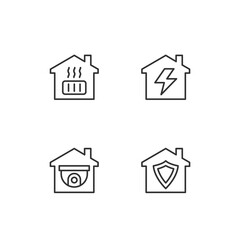 Domestic services pixel perfect linear icons set. Heating system. Electricity supply. Security system. Customizable thin line symbols. Isolated vector outline illustrations. Editable stroke