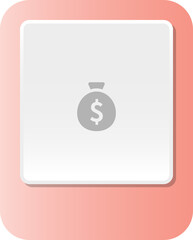 Pink rectangular label with money bag icon