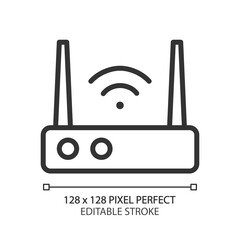 Internet pixel perfect linear icon. Hotspot. Wireless connection. Cyberspace access. Electronic appliance. Thin line illustration. Contour symbol. Vector outline drawing. Editable stroke