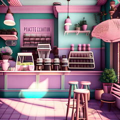 Interior of pastel cafe