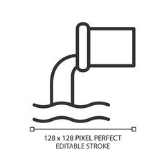 Sewage system pixel perfect linear icon. Wastewater disposal. Grey and black water treatment. Public utility service. Thin line illustration. Contour symbol. Vector outline drawing. Editable stroke