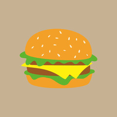 Hamburger sandwich with cheese. Fast-food design element vector illustration