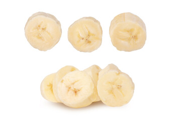 Fresh raw banana cut into pieces. Isolated on white background.