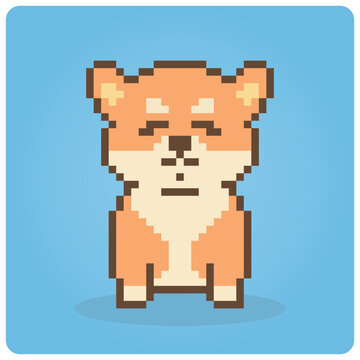 8 bit pixels  dog shiba Inu. Animal pixels for asset games or Cross Stitch patterns in vector illustrations.