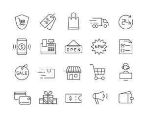 Shopping Icons - Vector Line. Editable Stroke.