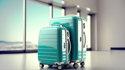 Naklejka premium Suitcases at the Airport with Blurred Background - A Conceptual Illustration of the Excitement and Adventure of Travel