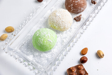Delicious mochi close-up. Traditional Japanese dessert
