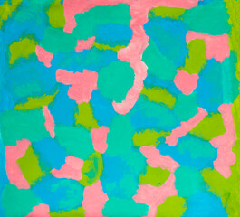 Spring abstract painting in blue, pink, turgulouise and light green colours