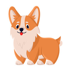 Cute corgi, comic character. Vector illustration of funny dog with friendly emotion. Cartoon playing puppy isolated white. Animal companion
