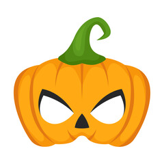 Design for creepy mask of evil pumpkin head isolated on white background. Halloween mask for children vector illustration. Halloween, holidays concept