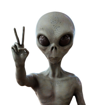 alien showing peace sign, 3d render