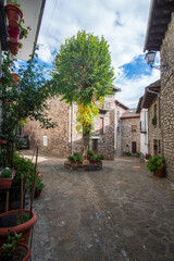 Beautiful village Hecho in the Hecho valley in the pyrenees mountains Huesca Spain Europe.