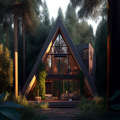 A-Frame Cabin In the Woods With Large Windows and Surrounded By Trees