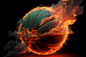 Generative AI of a Glowing Ball Burning on Fire in Orange Flames, Giving off Heat and Smoke for Competitive Basketball: A Visual representation of the Madness and Excitement of the Game
 - obrazy, fototapety, plakaty