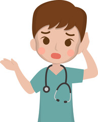 Male medical worker worry, medical staff, emoji cartoon