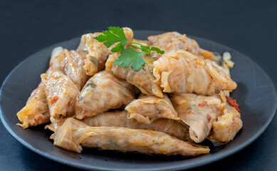 Lahana Sarma, Turkish traditional food,a boiled cabbage leaf that is formed into a roll with a stuffing of rice