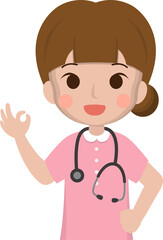 Female medical worker than no problem gesture, medical staff, emoji cartoon cartoon