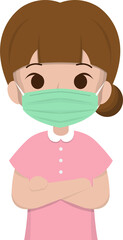 Cartoon illustration of female medical staff wearing medical masks