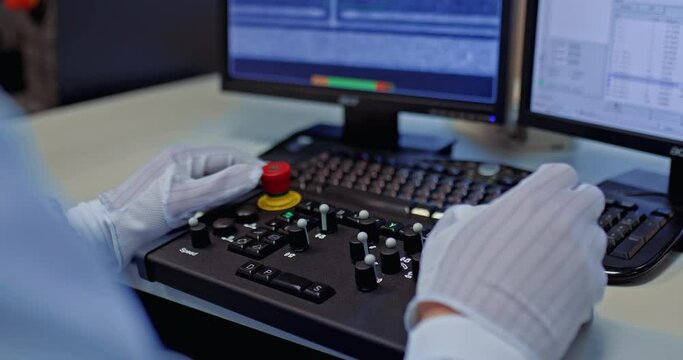 Engineer Working In Secret Laboratory, Testing Software For Plant, Closeup Of Hands, 4K, Prores