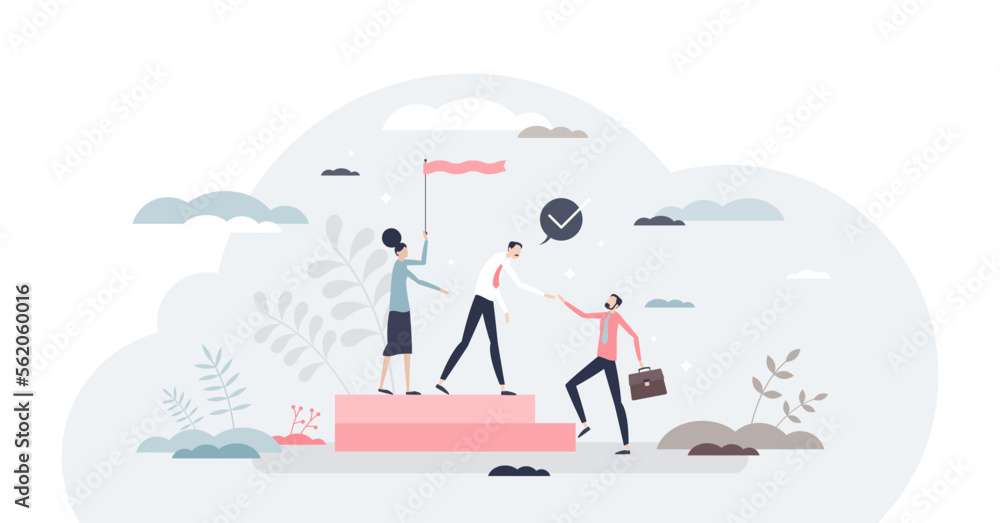 Poster onboarding colleague as introduction team with new member tiny person concept, transparent backgroun