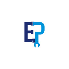 Obraz premium E and P Letters, Pipe and wrench Logo Desing 001