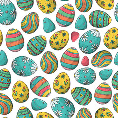 Easter eggs seamless pattern on white background for wrapping paper, textile prints, wallpaper, scrapbooking, towels, stationary, nursery decor, etc. EPS 10