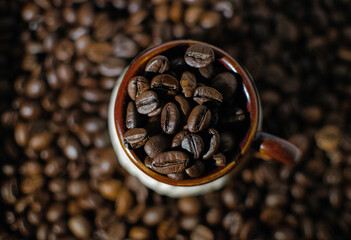 coffee beans and cup