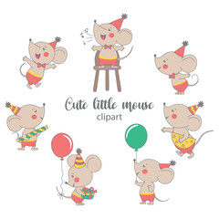 Cute cartoon little mouse. Isolated on white background.