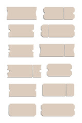 Obraz na płótnie Canvas Blank coupons or empty ticket template set. Cinema, theater, concert and boarding tickets. Discount and sales coupons. Vector illustration
