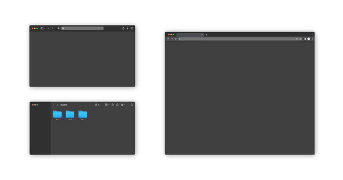 Web browser window template. Mockup of web site screen. Template of browser for laptop in black simple, flat design.