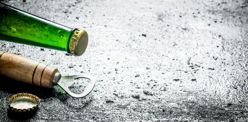 Opener, beer glass bottle and cover.