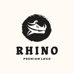 simple rhino vintage logo vector minimalist illustration design, head of rhino logo design