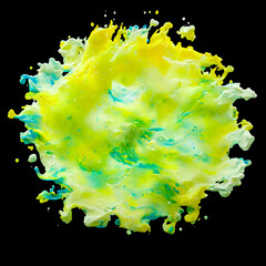 Vibrant splashes of colorful green acrylic paint in an abstract design, isolated on a black background. Generative AI.