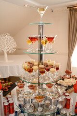 Festive table set with food and drinks.